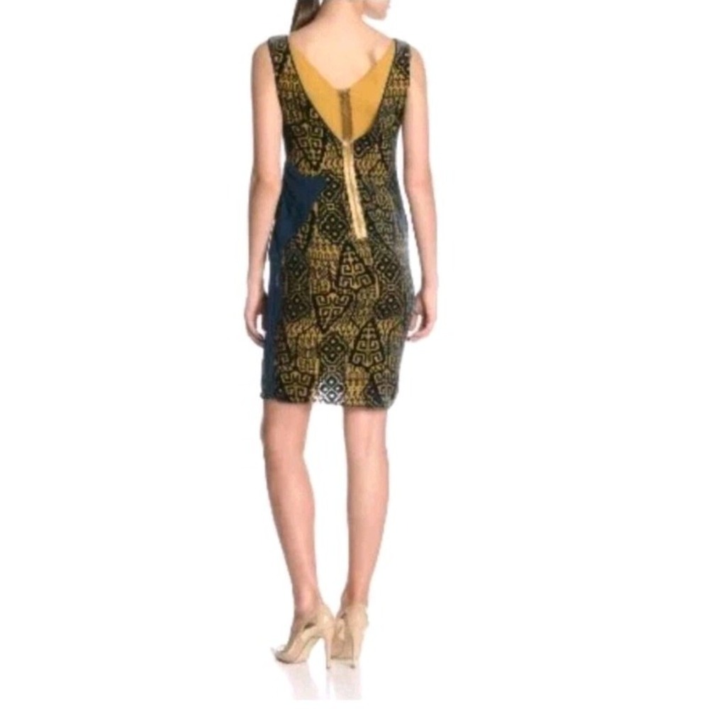 MAGASCHONI Luxury Cutout Velvet Over Mustard Yellow Silk Mini Cocktail Dress 8